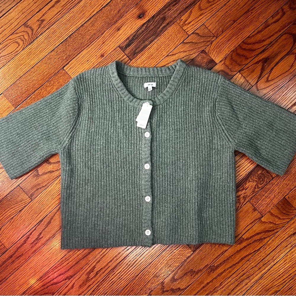 aerie Olive Green Short-Sleeve Button Cardigan - Picture 2 of 5